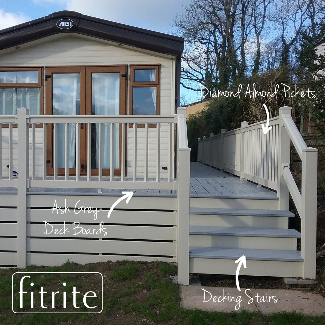 Fitrite Fencing Decking Ltd On Twitter Recently We Carried Out An Installation On A Holiday Home Static Caravan Fitted With Ash Grey Fitrite Decking Deck Boards Diamond Almond Pickets With A