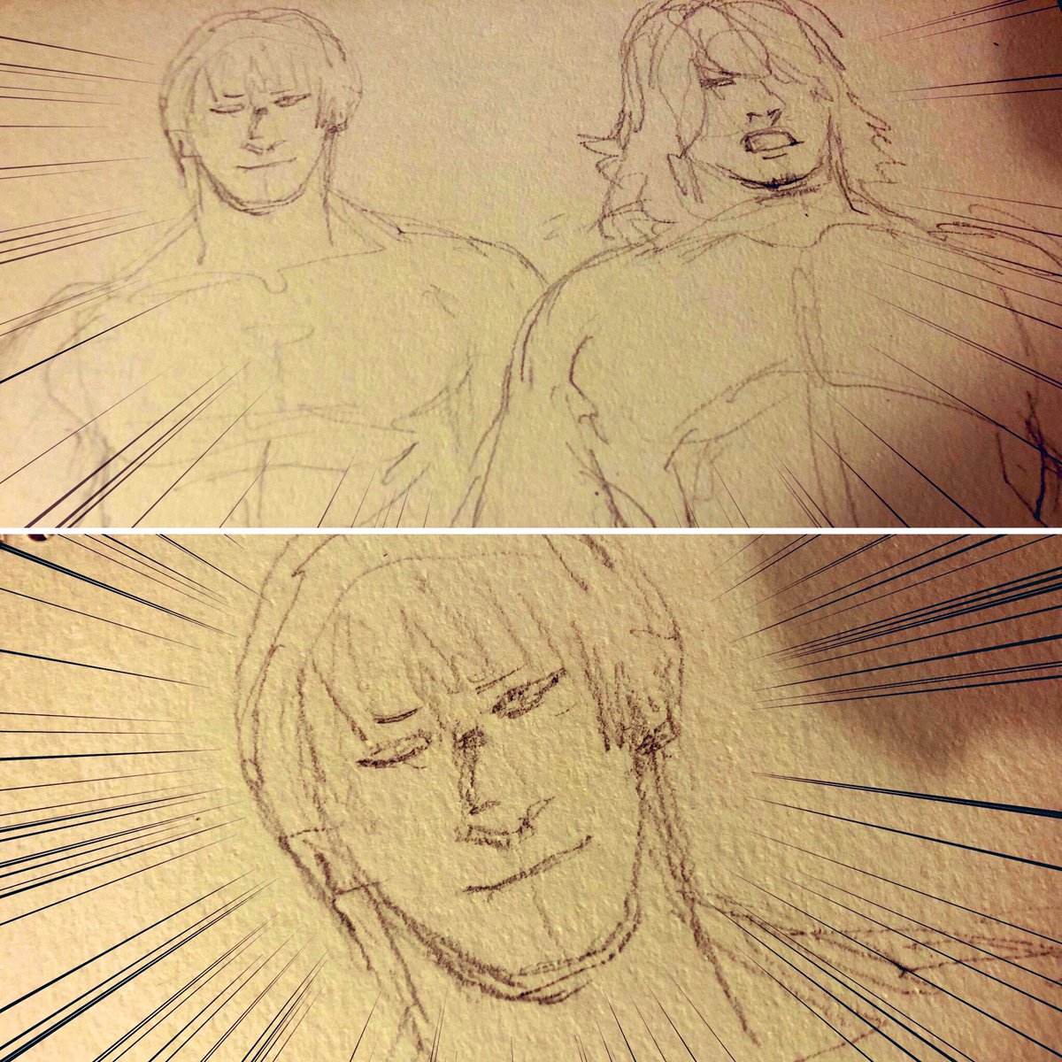 ちょっと前、疲労してる時に描こうとしてたゴールデンエースの下絵がほんまに力尽きてたよ。

特に飯伏さんがだいぶ、、、

だいぶ、、、 