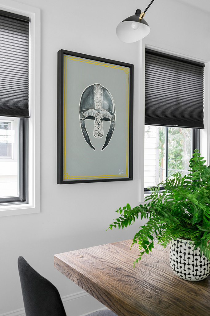 Black cellular shades provide a stunning contrast to your dining room walls. See more of Brian Patrick Flynn eye-catching designs from the HGTV Urban Oasis 2019. hgtv.com/design/hgtv-ur…