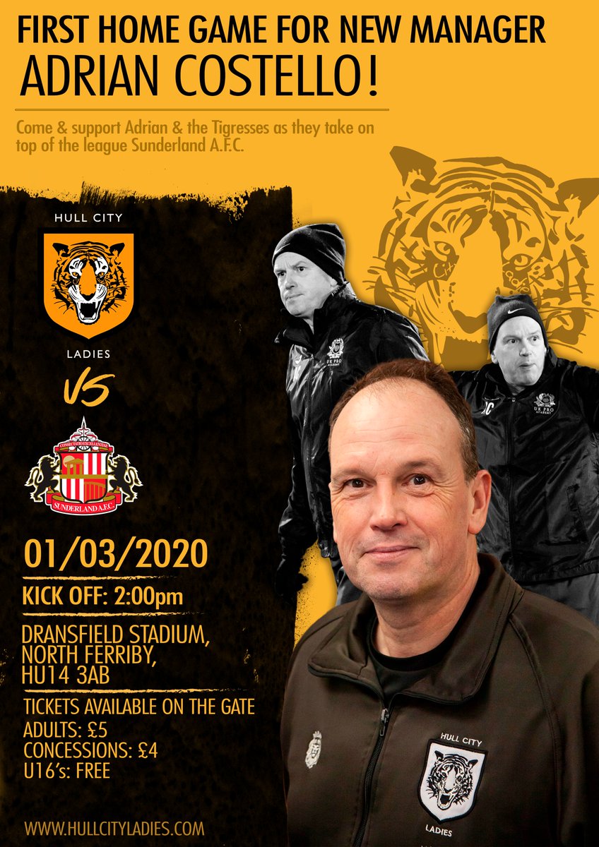HullCityLFC's tweet photo. 🆚Sunderland A.F.C
🏟 The Dransfield Stadium, North Ferriby
📆Sunday 1st March
⏰2.00pm

Kids FREE Entry!
Come along and support the Tigresses!

Match Preview below ⬇️👇
 
https://t.co/mcXEGsNIXB https://t.co/HTviXu8skj