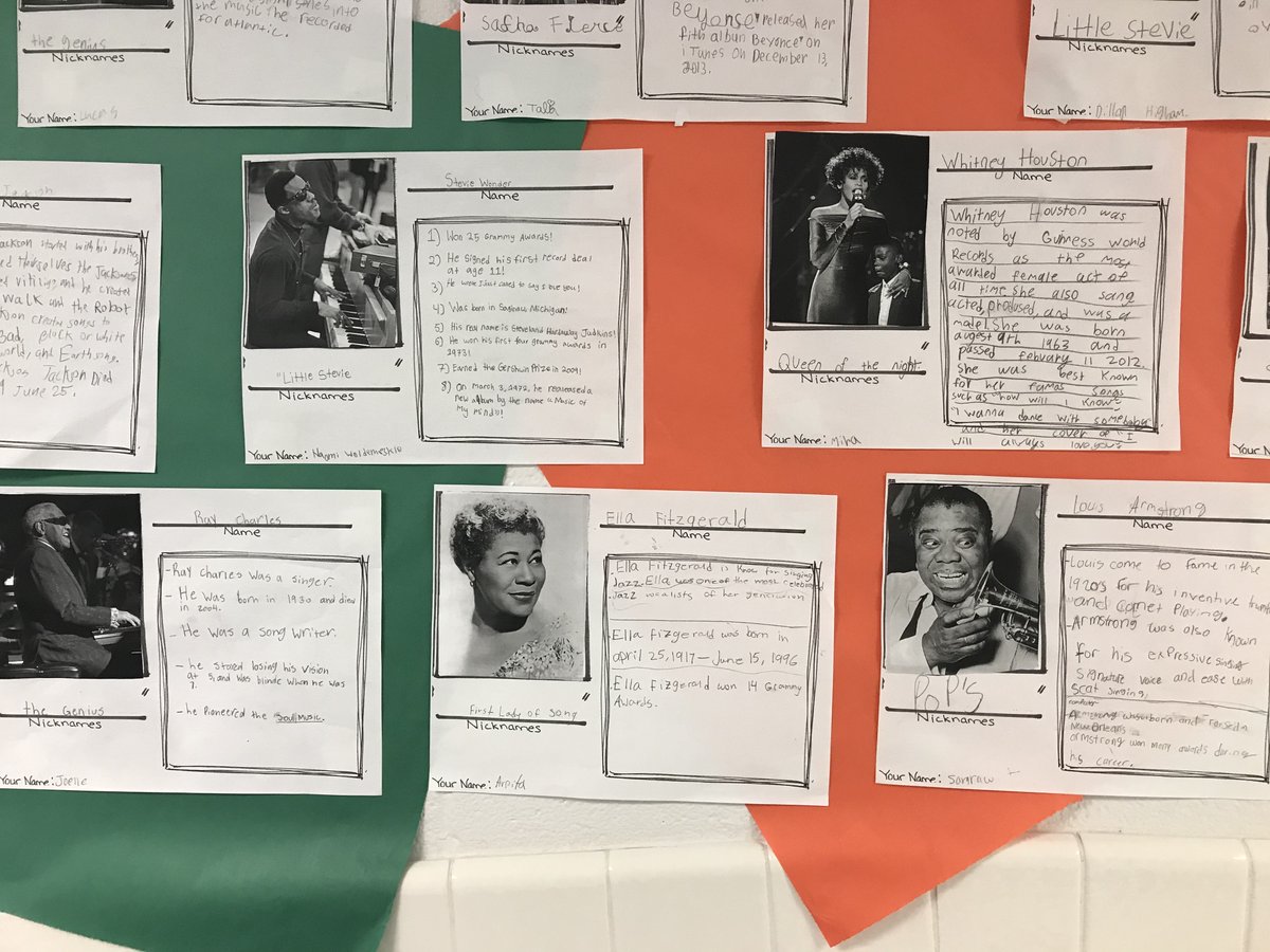 4myGmc's tweet photo. Our Franconia students enjoyed learning about many different African American Artists this month. They used technology accessing a website created by Jen Lucius to further their research on an influential musician of their choice! We love how many different artists were chosen! https://t.co/NJ4lA5ooS6