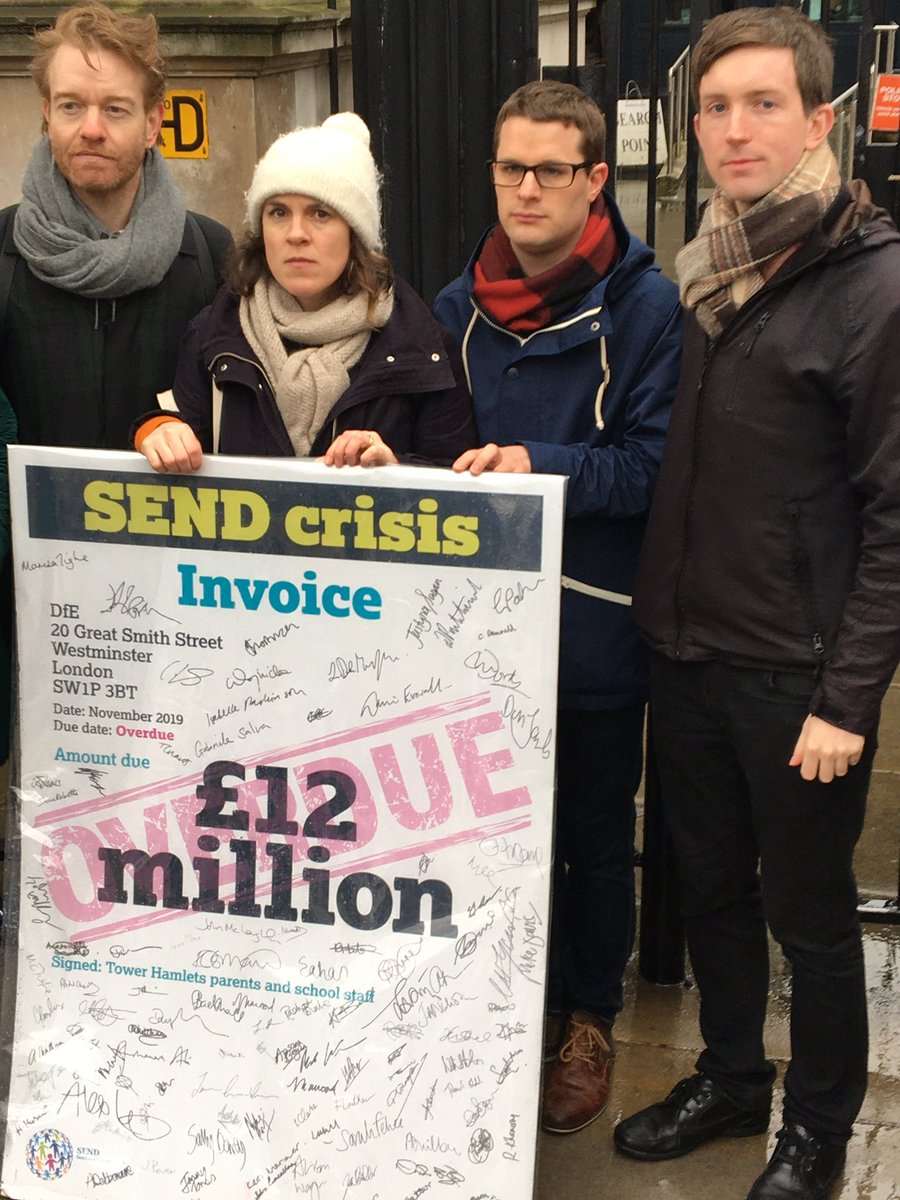 CampaignerAbdi's tweet photo. Cold and rain couldn’t stop the rally fighting against SEND cuts imposed by this Tory government! Really proud to see Tower Hamlets Cllrs @RNBlake @dannyhassell @Kevin_J_Brady  &amp; @Dan_Bromley_N leading the way ✊🏾 https://t.co/HKDD8eK4O5