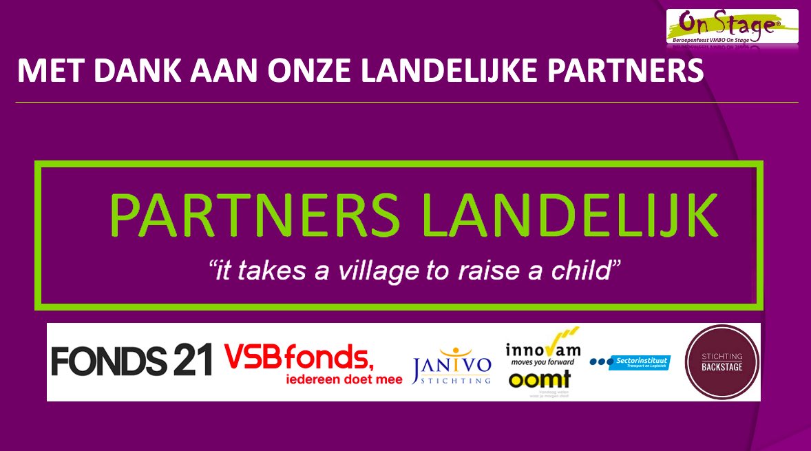 ‘ It takes a village to raise a child ‘
Dank <a href="/Fonds21/">Fonds 21</a> @VSBfonds @stichtingJanivo <a href="/Innovam/">Innovam</a> <a href="/OOMTnl/">OOMT</a> @STLwerkt voor jullie vertrouwen in <a href="/VMBOOnStage/">Amy van der Ham</a> #landelijkesponsoren #partnerschap #samenwerken #beroepenfeest #doedag #vmbo
