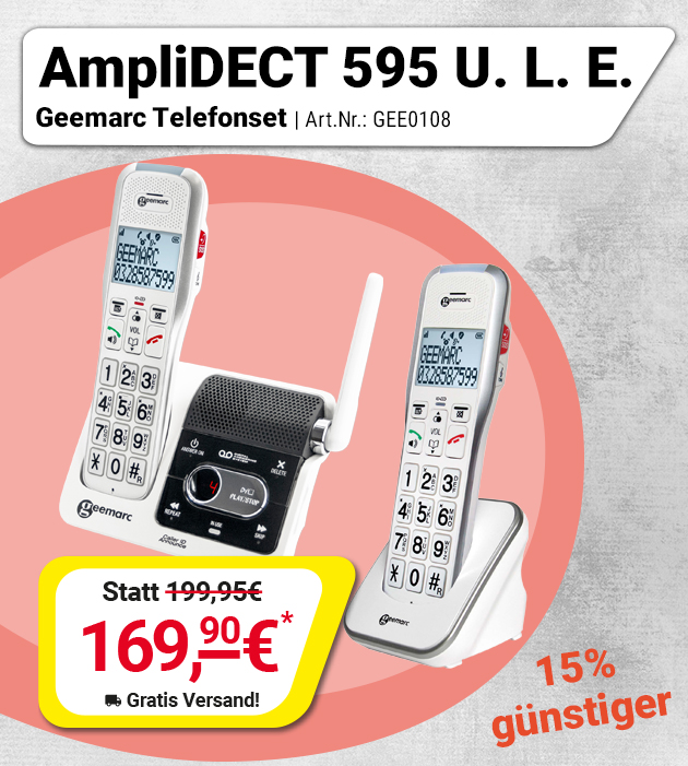 Spare jetzt 15% beim Kauf des Telefonsets AmpliDECT 595 U. L. E. Das simple Telefons-Set wurde speziell für Schwerhörige so entwickelt dass wieder mühelose eine Unterhaltung geführt werden kann. 
Alle Infos zum Telefon: h.hoerhelfer.de/geemarc-amplid…