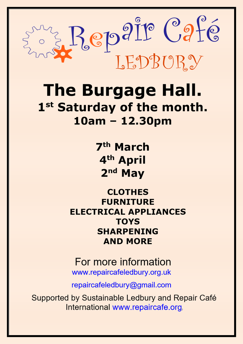 LedburyRc's tweet photo. Next Ledbury Repair Cafe 7th March, come along and bring things to be repaired! https://t.co/kj5Miu7LJ7