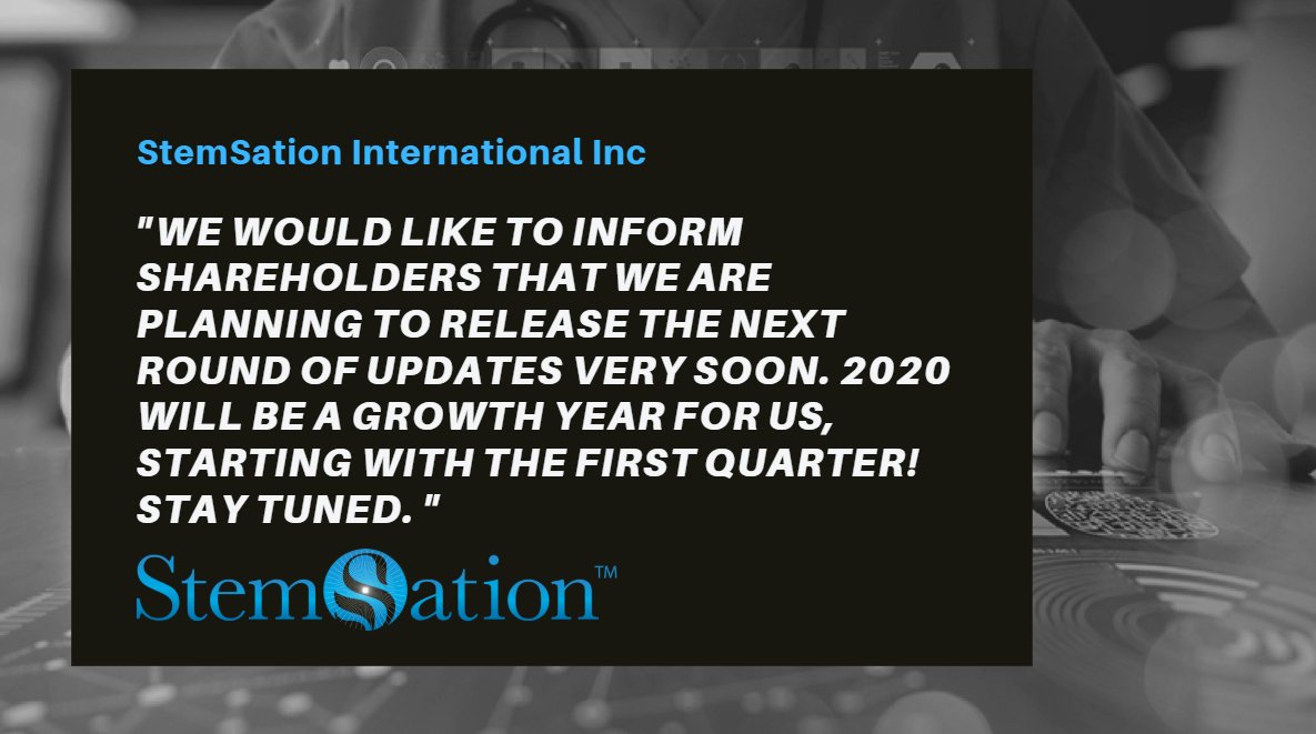 Stemsationl's tweet photo. "We would like to Inform Shareholders that we are planning to release the next round of updates very soon. 2020 will be a growth year for us, starting with the first quarter! Stay Tuned. $STSN #Stemsation " https://t.co/aFLpumxnbN