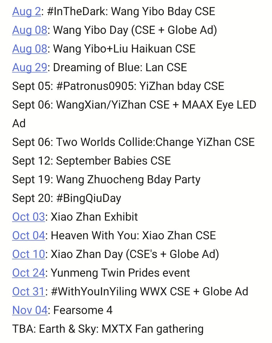 ‼️Guys, updated partial list ⁉️ (sksksksks Seryoso ba?!?! 😲😲) 
Anything i missed? Pls lmk
#MXTX #TheUntamed #PH #FanEvents #XiaoZhan肖战 #WangYibo王一博 #2020calendar