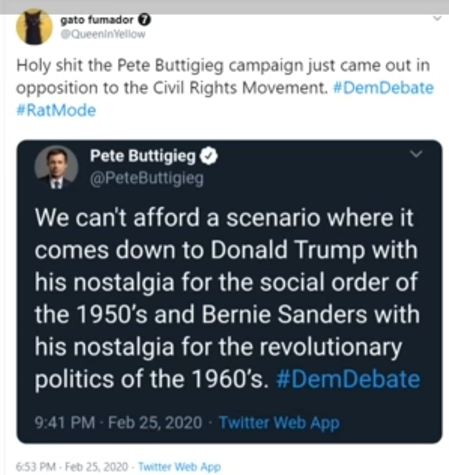 payerjer616's tweet photo. @PeteButtigieg #PeteTheCheat #PeteForPresident #PeteButtigieg2020 @rossor @TheAddisonic 
Pete Buttigieg would actively campaign against civil rights if this were the 1960s. Please retweet this, he deleted it because he is in #ratmode 🐁🐀 @cenkuygur @HumanistReport @TYTPolitics https://t.co/vHajifyFVv