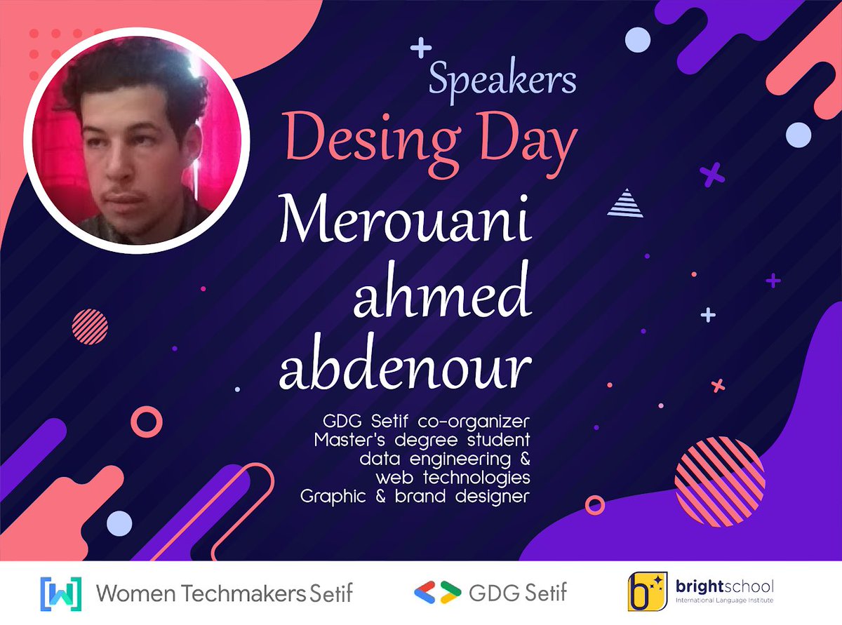 GdgSetif's tweet photo. 📣Hello Again 🤩.
-Meet our second speaker for the: Design Day « Merouani Ahmed  Abdenour » 🙏
Are you ready to meet him 👴🏻??? 
——————
#wtmsetif #gdgsetif #Designday #UI #Ux https://t.co/zLIUT2JaLG