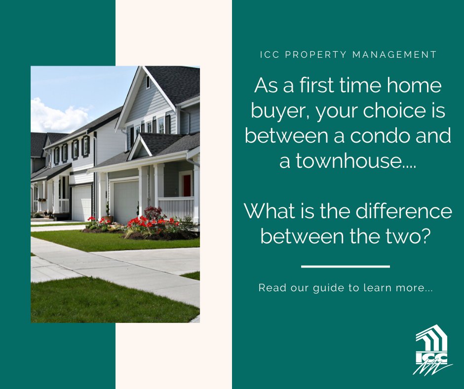 ICCPropertyMgnt's tweet image. What is the difference between buying a townhouse vs a condo? As a first time homebuyer, this could be confusing... Look no further, our guide explains everything. Read our guide to learn more: buff.ly/2V7G03Q #condovstownhouse #iccpropertymanagement #propertymanagement