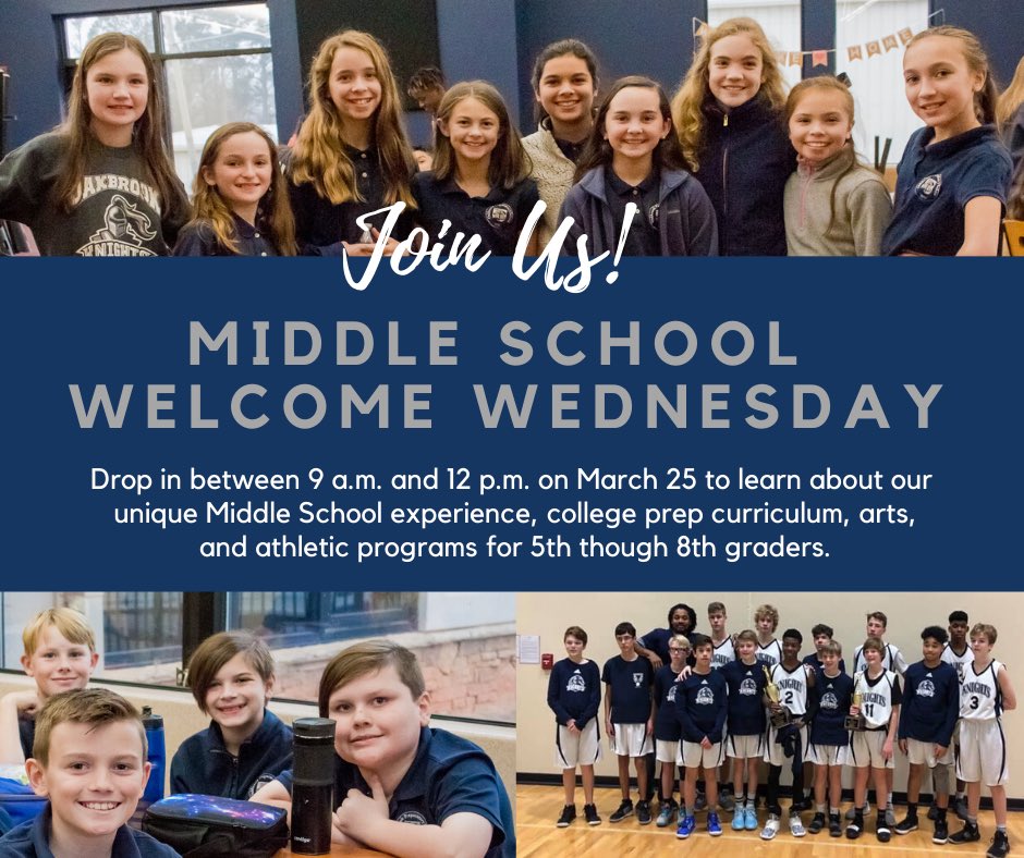 Are you looking for a small, Christian school with strong academic, arts, and athletic programs for your rising 5th through 8th grader? Come see us on March 25. Questions? Email admissions@oakbrookprep.org.