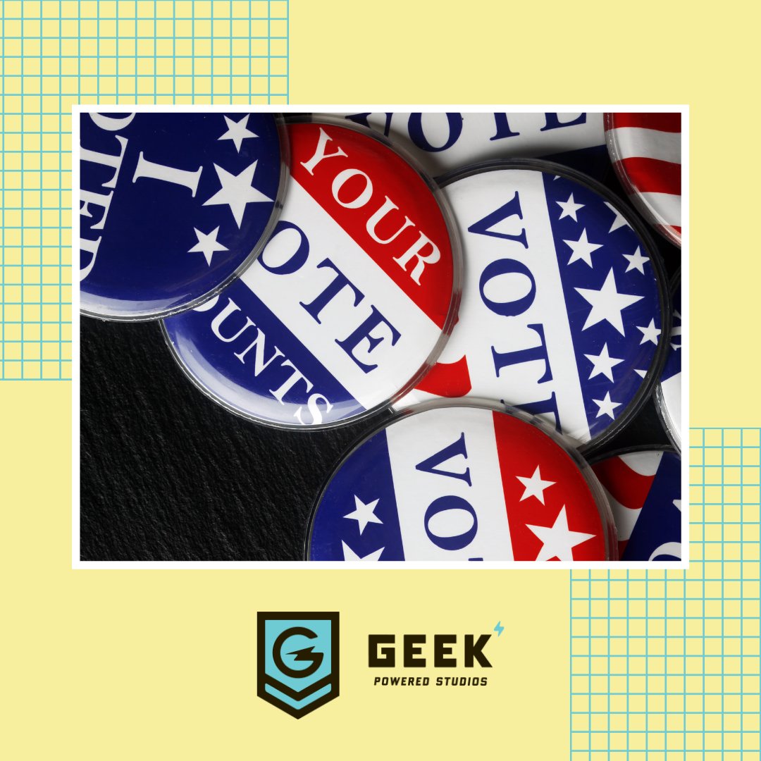 GeekPowered's tweet photo. The primary election is on Tuesday, March 3, 2020. Geek Powered Studios will have a long lunch period so that the team can go vote. We encourage you to vote as well! All polling places are open from 7 am to 7 pm. Let's create a positive change! https://t.co/TRtWH1B4px