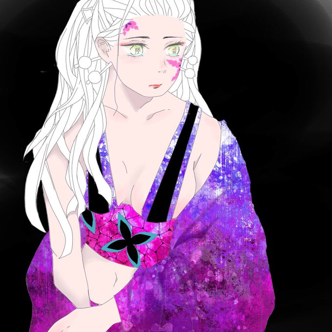 ふくろーさんがTwitterに投稿した堕姫(鬼滅の刃)のイラスト。