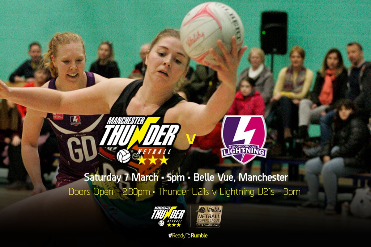 thundernetball's tweet image. NEXT UP &amp;gt;&amp;gt;

We're at home next weekend for our first @NetballSL game in Manchester as Champions.

You have to be with us. Be part of it.

Last few tickets remaining at bit.ly/ThuvLightning2…

#ReadyToRumble