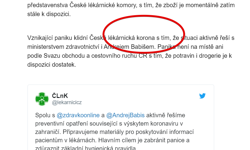 martin_kasa's tweet photo. Ne, skutečně @lekarnicicz neni "korona", jak tvrdí https://t.co/OqKYzVRlHo. #preklep #COVID19 https://t.co/Nmlvc3Q0EM