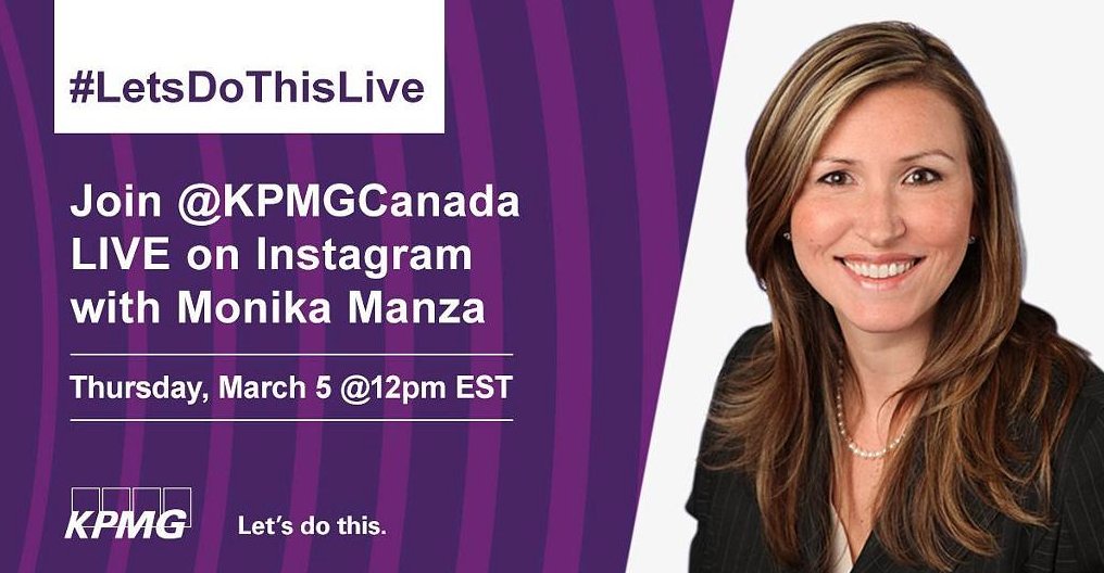 Benjie Thomas (@benjie_m_thomas) on Twitter photo Mark your calendars! Join <a href="/KPMG_Canada/">KPMG Canada</a> LIVE on Instagram with our Advisory Partner, Monika Manza! She'll be discussing her role at KPMG, what motivates her, and International Women's Day. Be sure to tune in! #LetsDoThis #WomenInAdvisory Mark your calendars! Join <a href="/KPMG_Canada/">KPMG Canada</a> LIVE on Instagram with our Advisory Partner, Monika Manza! She'll be discussing her role at KPMG, what motivates her, and International Women's Day. Be sure to tune in! #LetsDoThis #WomenInAdvisory