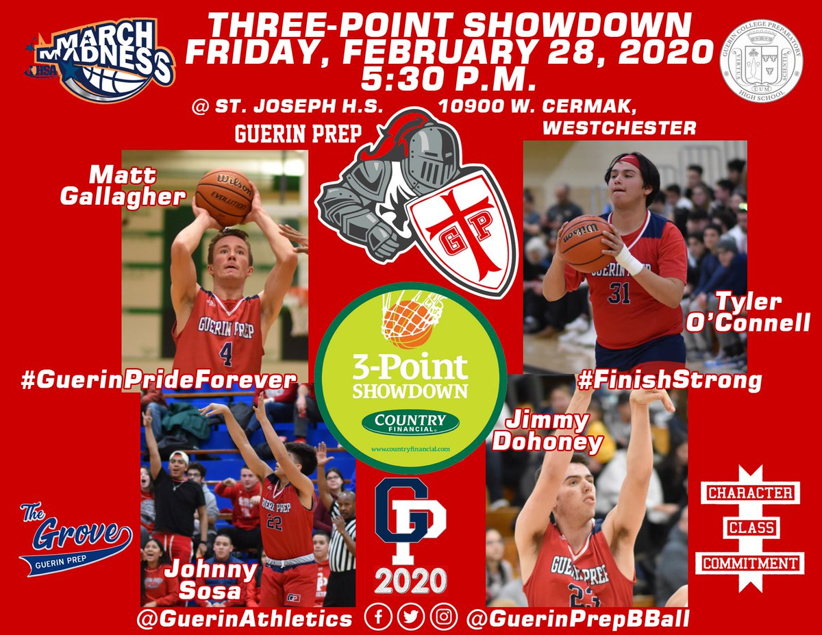 GuerinAthletics's tweet photo. There's still a chance to cheer on some Crusaders in tonight's 3-Point Showdown starting at 5:30 at St. Joe's. Come support our quartet as they seek to advance to the sectional round next week. #IHSA #CharacterClassCommitment #Crusaders #Family #GuerinPrideForever #FinishStrong https://t.co/xUSSKsl1HX