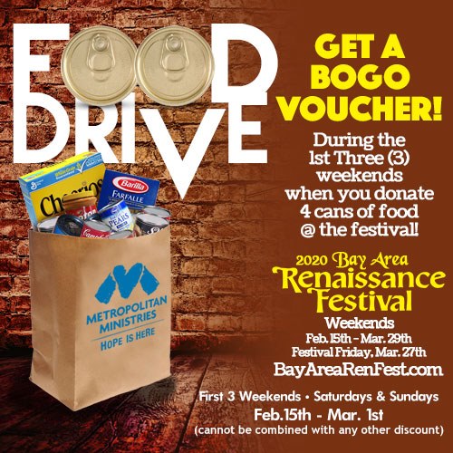 BayAreaRenFest's tweet photo. This is the final weekend to give back and save big by participating in our Annual Blood Drive or Food Drive.

#MakeADifference #showsomelove #changelifes #TogetherWeRise https://t.co/8M3furxmvT