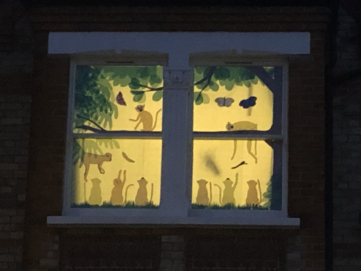 dyersmith's tweet photo. Our first year of the amazing local community window art show. Proud of ours. Helps to have a professional artist for a mother, and an enthusiastic 2 year old.. #totallynotme #art #bgwindowshow2020 @BGWindowShow https://t.co/T5qTr1bZbD