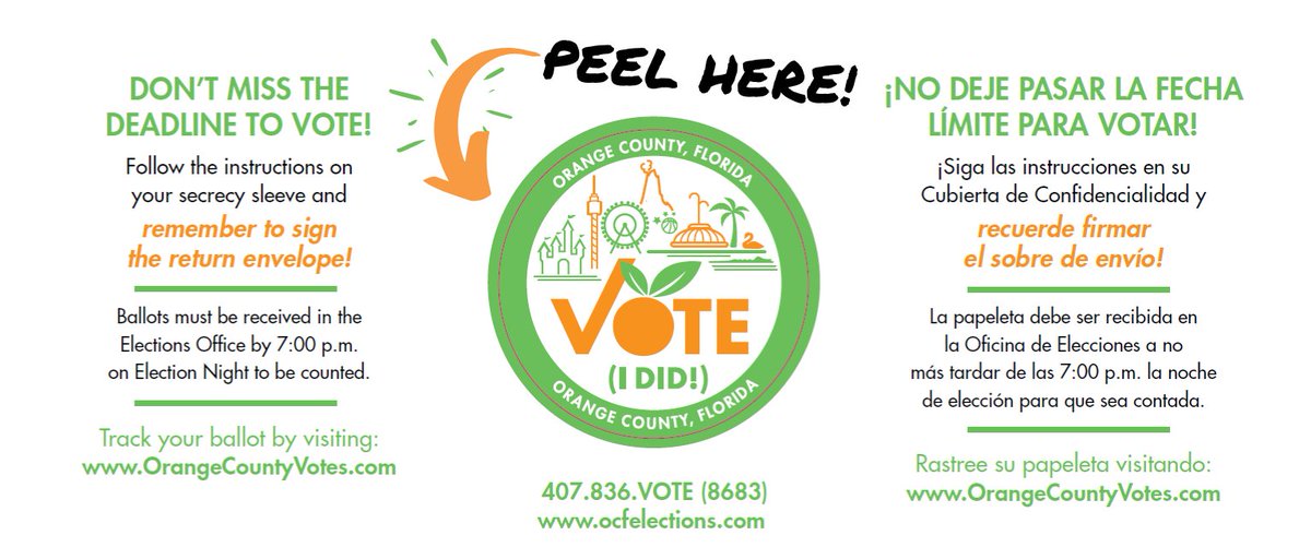 voteorangefl's tweet photo. Did you notice your vote-by-mail ballot comes with our new #VoteIDid sticker? π§ Share your #IVoted selfies wearing the sticker with us! #OrangeVotesπ https://t.co/glMjpuICVo