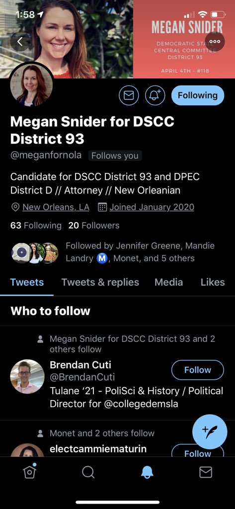 IAMNOLA's tweet photo. Go follow my @EmergeLouisiana #sister’s #campaign @meganfornola
#DSCC #OPDEC #DPEC #District93 #Louisiana #Orleans #NOLA https://t.co/QNHI3AWTNT