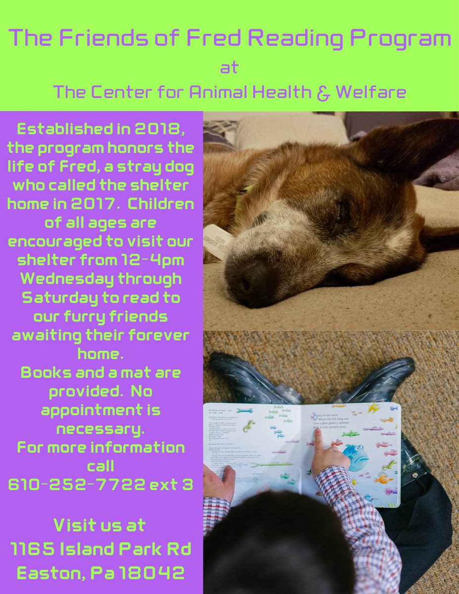 CAHW_Easton's tweet photo. Boost your little ones reading skills while giving back to furry friends looking for a forever home! Who knows, you might find your next family member!#FriendsofFred #ReadToDogs #BeTheChange https://t.co/p5IKQcsnuH