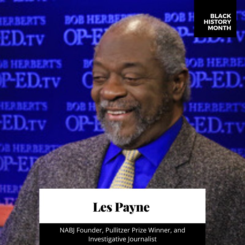 NCAT_NABJ's tweet photo. One of the founders and presidents of the National Association of Black Journalists is Les Payne. Graduating from the University of Connecticut with a degree in English, Les Payne has made a remarkable impact on Journalism as a whole. https://t.co/ZdZB4ejzDj