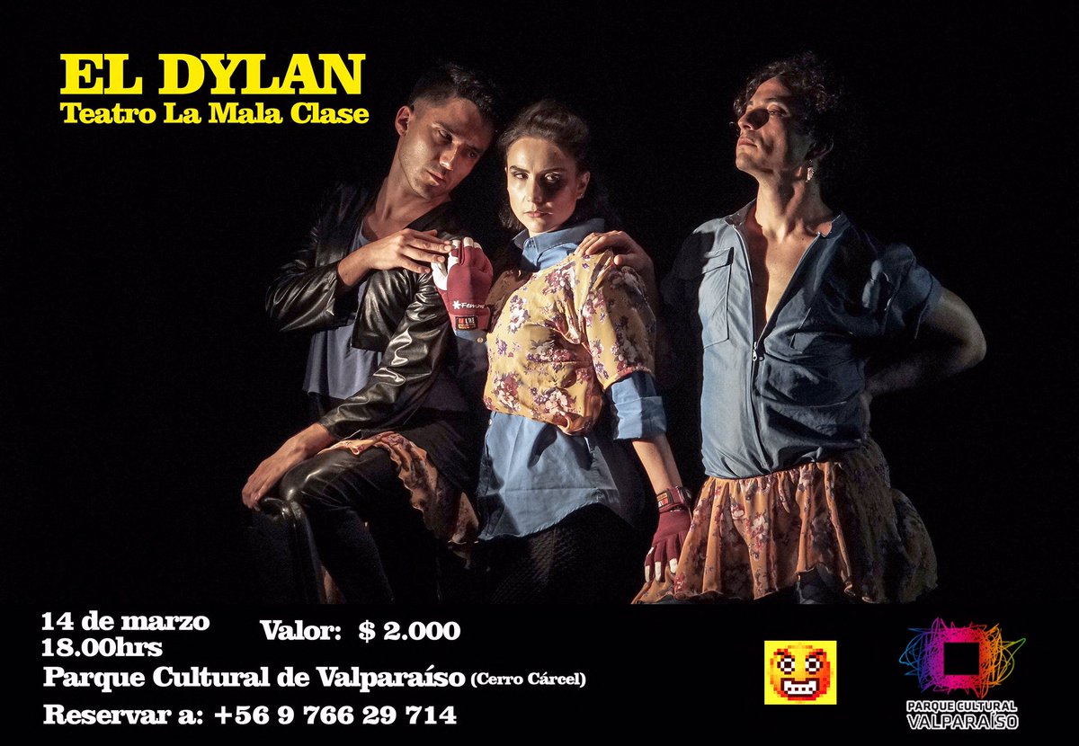 Fran_Ceccotti's tweet photo. El Dylan en Valpo! Unica función 14 de Marzo 2020/18.00 hrs. Te esperamos!!! @lamalaclase1 @aliochdelasott @BoscoIsrael @JaimeLe79846857 @juanpablofue @ibacachemontt https://t.co/N0i1renfGM