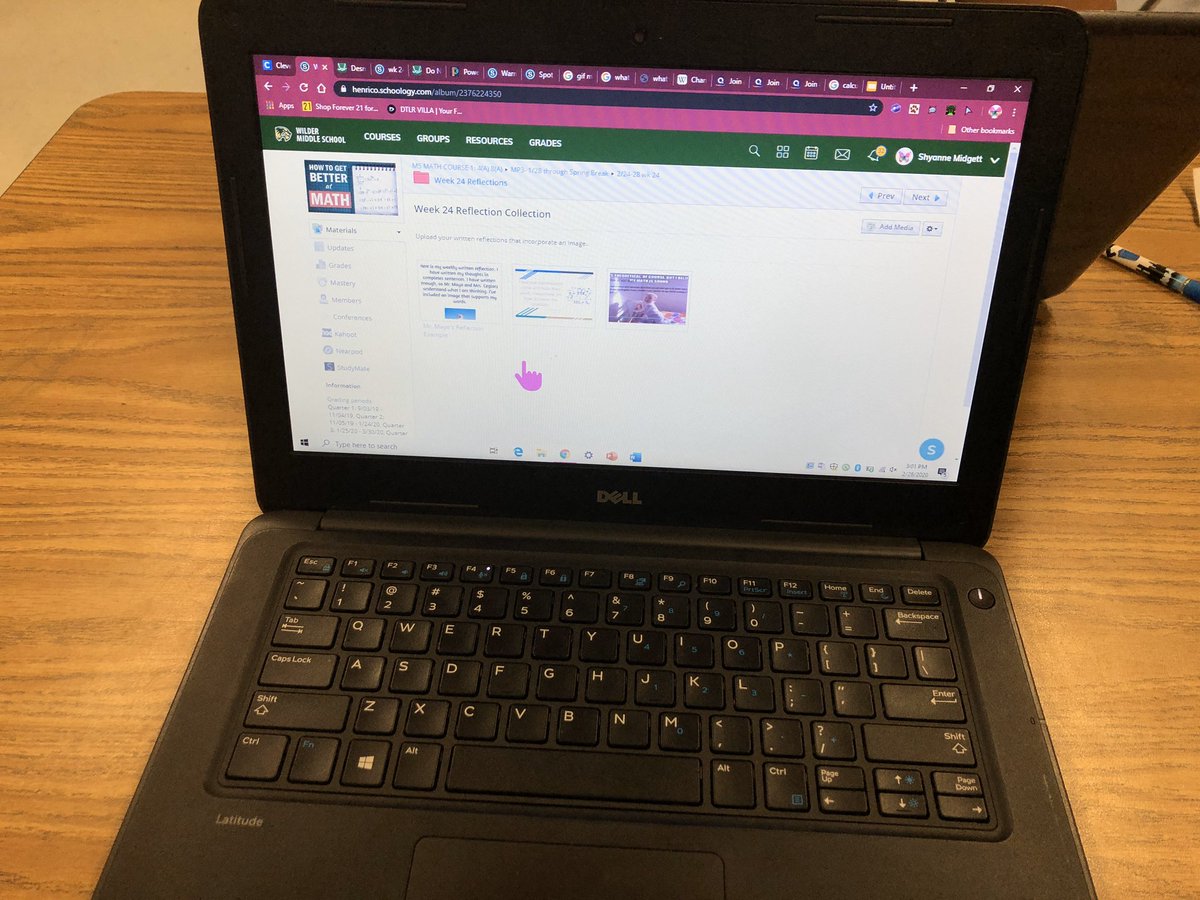 K_M_Hinchcliff's tweet photo. #DigitalLearningDay continued! Mr. Mayo’s Ss worked on writing weekly learning reflections. To share their reflections w/classmates, they used Google Slides & @Schoology media albums! #mathwriters #communicators @WilderMiddle @HCPS_Innovates @kkier17 @HenricoMath @hcpslib https://t.co/pxQqOPEQ8l