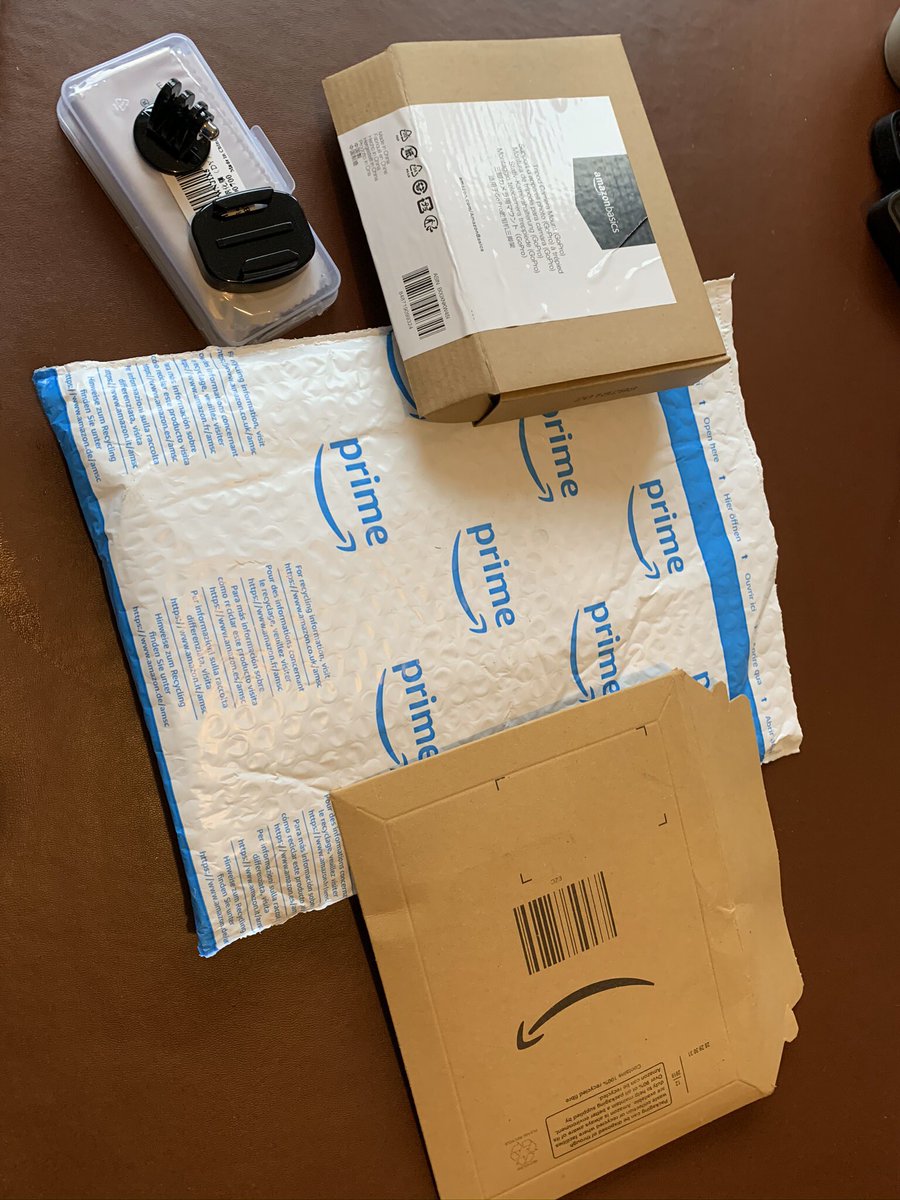 oldscmediauk's tweet photo. We surely have to deal with this? Items  delivered by @amazon (pen for scale) and ridiculous packaging!  small  plastic adapters dont need a box and a huge padded envelope https://t.co/2imXY8vp6x