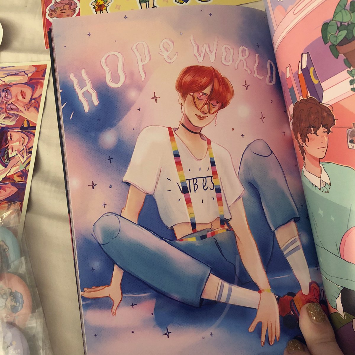 i got my <a href="/RetroZineBTS/">Rewind Vol II: restarting</a> finally!! it was so fun looking through the book and i’m excited to use the stickers and prints!!! can’t believe how nicely my piece printed too 😊❤️