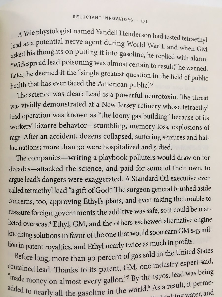 bradplumer's tweet image. The history of leaded gasoline is nuts. Scientists warned it was poison, the factory where it was made was making workers loopy, but GM/Standard Oil enlisted the surgeon general to convince everyone it was safe and rejected alternatives. Massive public harm resulted.