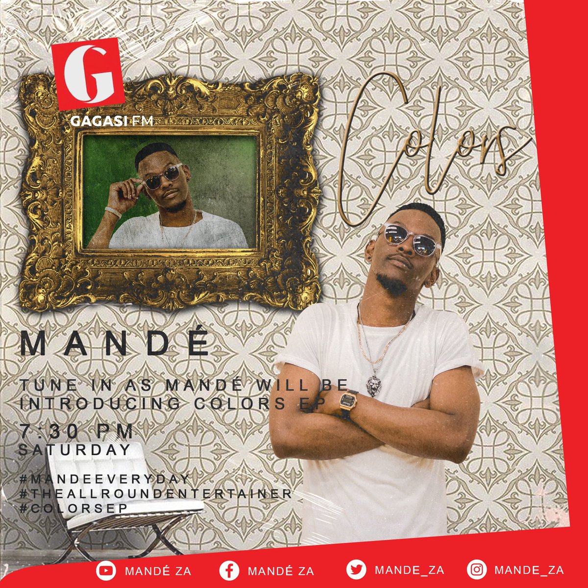 Mande_ZA's tweet photo. Let's tune in tomorrow on 99.5.🌈
----
#MandéEveryday #TheAllRoundEntertainer #ColorsEP #Gagasi #NewMusic https://t.co/tfBOVBzJm4