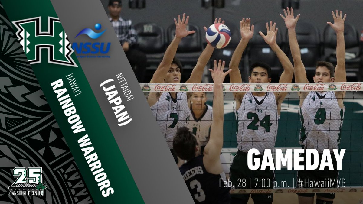 HawaiiMensVB's tweet photo. 🏐 No.1 #HawaiiMVB vs. Nittaidai (Japan)
🕖: 7:00 pm HT 
📍: Stan Sheriff Center
🎟: https://t.co/Dn8V0cyFWg
📊: https://t.co/9b1f6OTHrh
💻: https://t.co/EFo2VAyZ09 https://t.co/ziDBr0P3xX