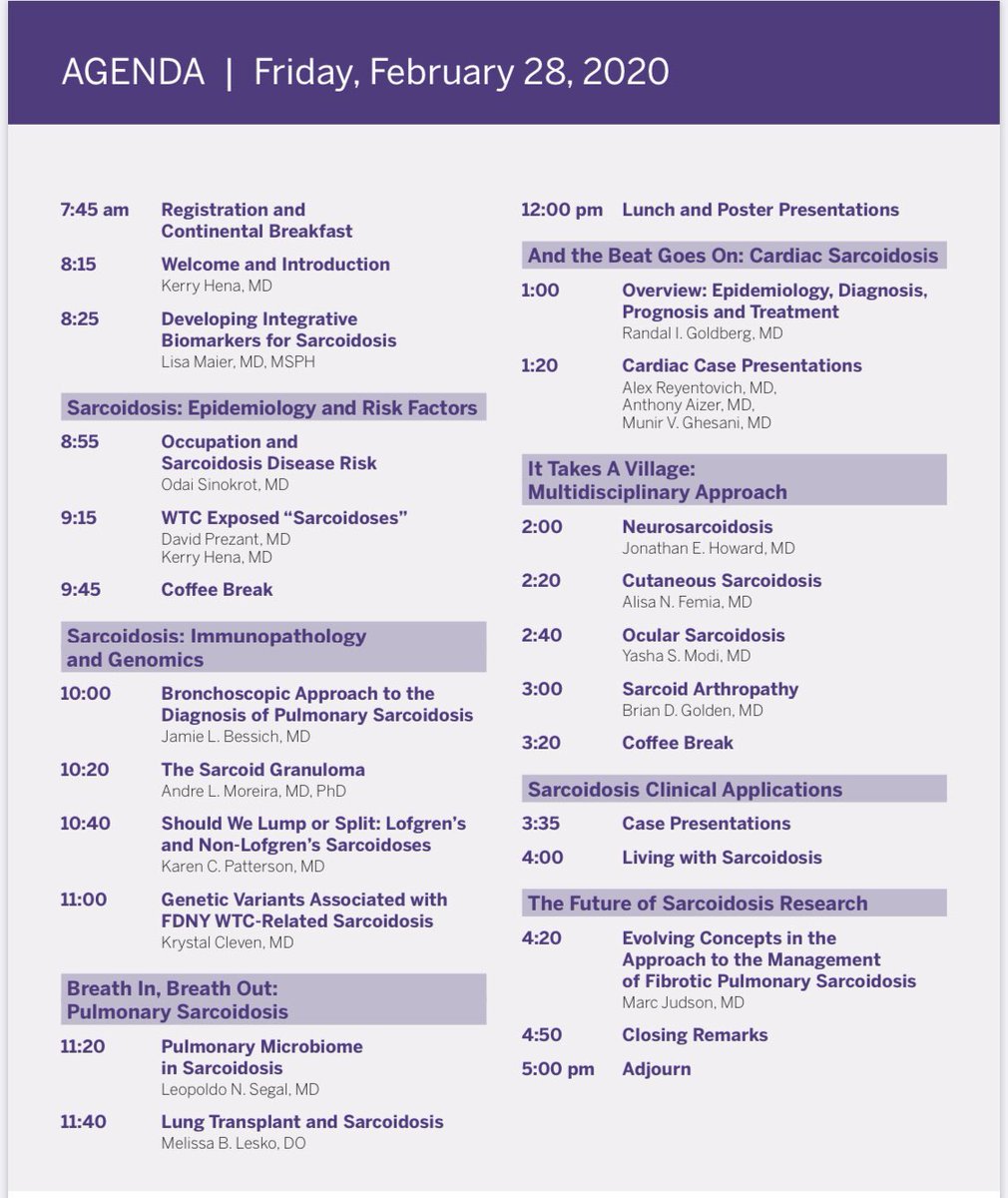 Very happy to be included among the speakers today at the NYU Sarcoidosis update! A fantastic symposium on everything new and happening in #sarcoidosis research and literature!