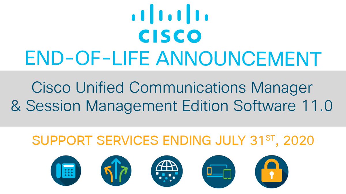 kellerschroeder's tweet image. IMPORTANT ANNOUNCEMENT: Cisco will end support for Unified Communications Manager and Session Management Edition Software 11.0 on 7/31. To upgrade or learn more, reach out to our team today. #CiscoUC #KSNetworkServices
Read more from Cisco here: ow.ly/fH2a50yyEZL