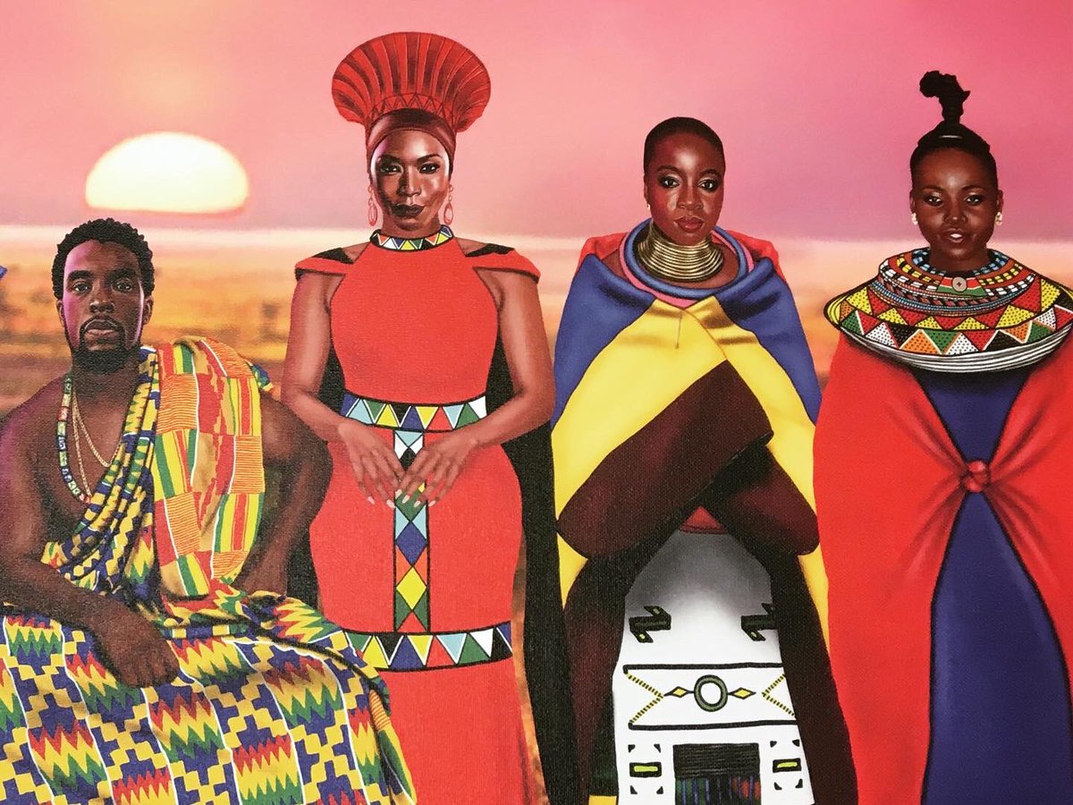 NUL_PresCons's tweet photo. HELLO did you need awesome in your life today?
This large canvas print portrays the Black Panther cast in traditional Ghanaian dress, by Dennis Owusu-Ansah. We made a custom box for it (that cannot contain its amazingness). Find it in @HerskovitsLibNU! #bhm #LibraryBlackHistory https://t.co/ySjoi0xb7Z