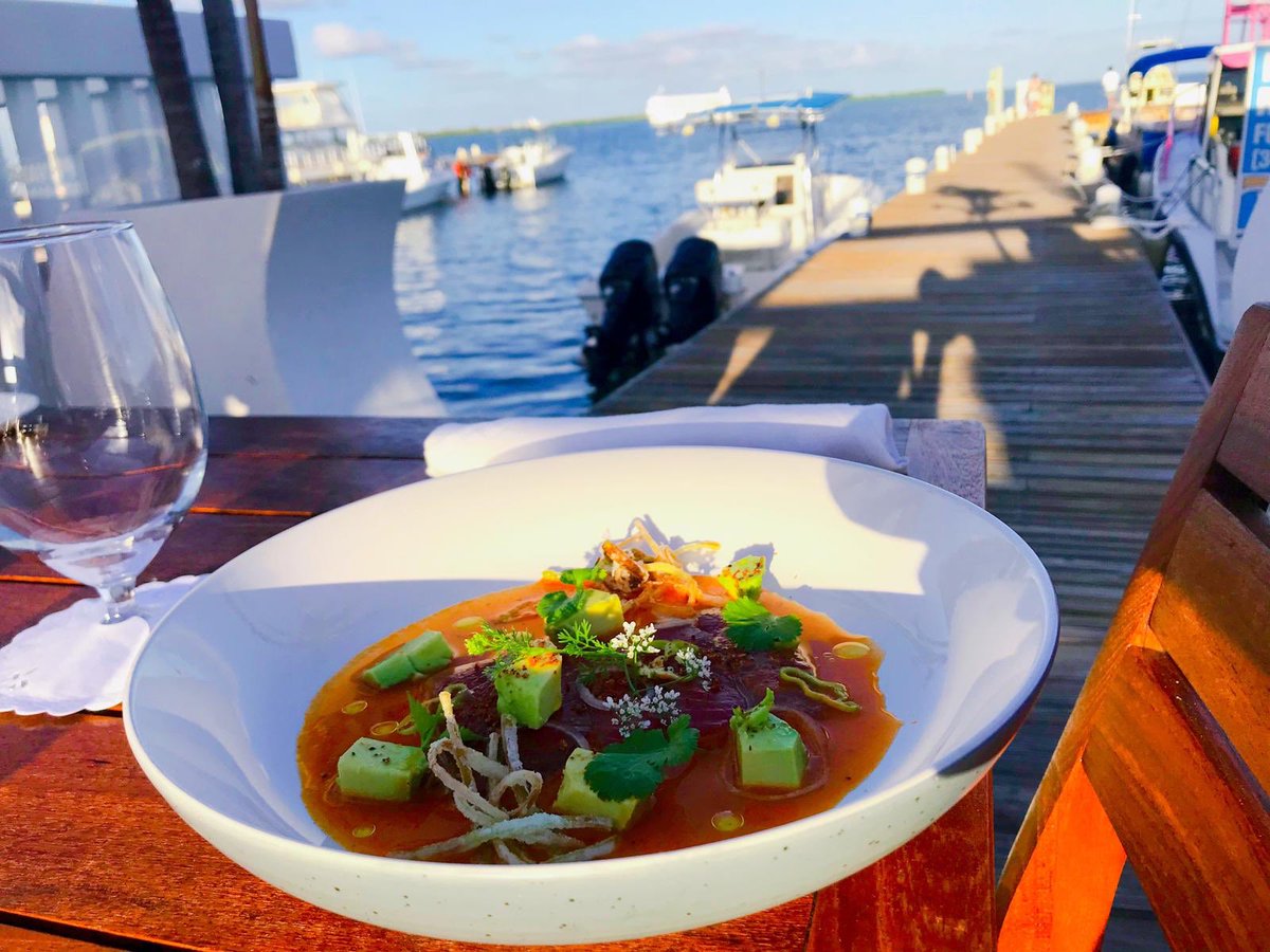 CatchCayman's tweet photo. Eat colour....by the sea. 
It’s daily specials like these that make @catchcayman so very special. 
Fresh tuna tiradito in a rocoto (Peruvian chili) tiger milk with avocado and fried leeks. 
We open at 5.30! 
@catchcayman #catchcayman #seafoodbythesea #freshcatch #yellowfintuna https://t.co/25bKIWFRjz