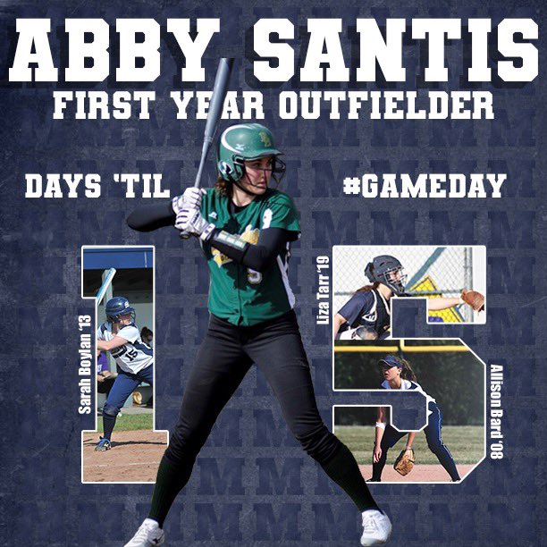 We’re just 15 days from #gameday! We’ve got first year outfielder Abby Santis from Hopkinton, NH letting us know we’re one step closer to hitting the field! Before Abby, #15 was sported by SS Allison Bard ‘08, OF Sarah Boylan ‘15, and our very own assistant coach C Liza Tarr ‘19!