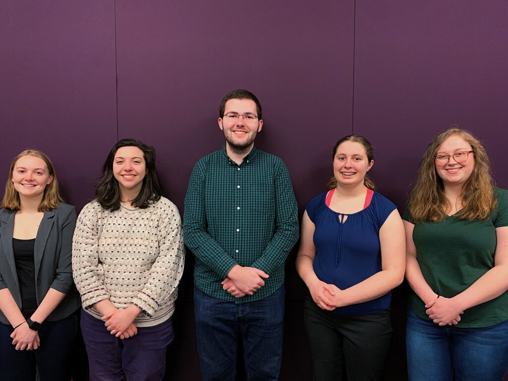 Meet our wonderful tech team, from left to right, Brooke Nilson, Maria Giufré, Kevin Conrow, Drew Reuther, and Olivia Cole-Berry. Their job is to make everything that is sound and video go smoothly on the day of the #tedxsunypotsdam event! #sunypotsdam #potsdamproud