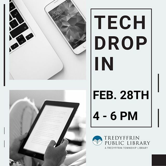 TredyLibrary's tweet image. Drop by the Computer Room today from 4:00 p.m. - 6:00 p.m. to ask our Reference Librarians any tech questions you might have! 
#tredyffrinpubliclibrary #libraryprograms #techprograms #tplrocks #digitallearningday #tech ift.tt/388qk2b