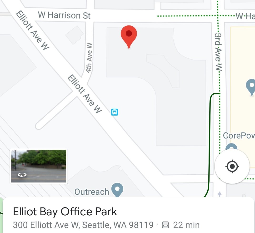 QueenCtyGoodRds's tweet photo. @dongho_chang Two Ts to Elliott (unlike Mr. Helmbrecht).

Also, heads-up: @SeattleParks has mislabeled the name of their new Elliott* Bay Office Park building on Google Maps and the street name on their new business cards. 🤦‍♀️ https://t.co/n1pjpcgLG6