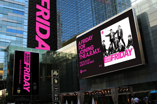 TimesSquareNYC's tweet photo. It's New Music Friday! Can you spot the featured artists from @Spotify's New Music playlist? #BTS https://t.co/hqg0Cd5L5m