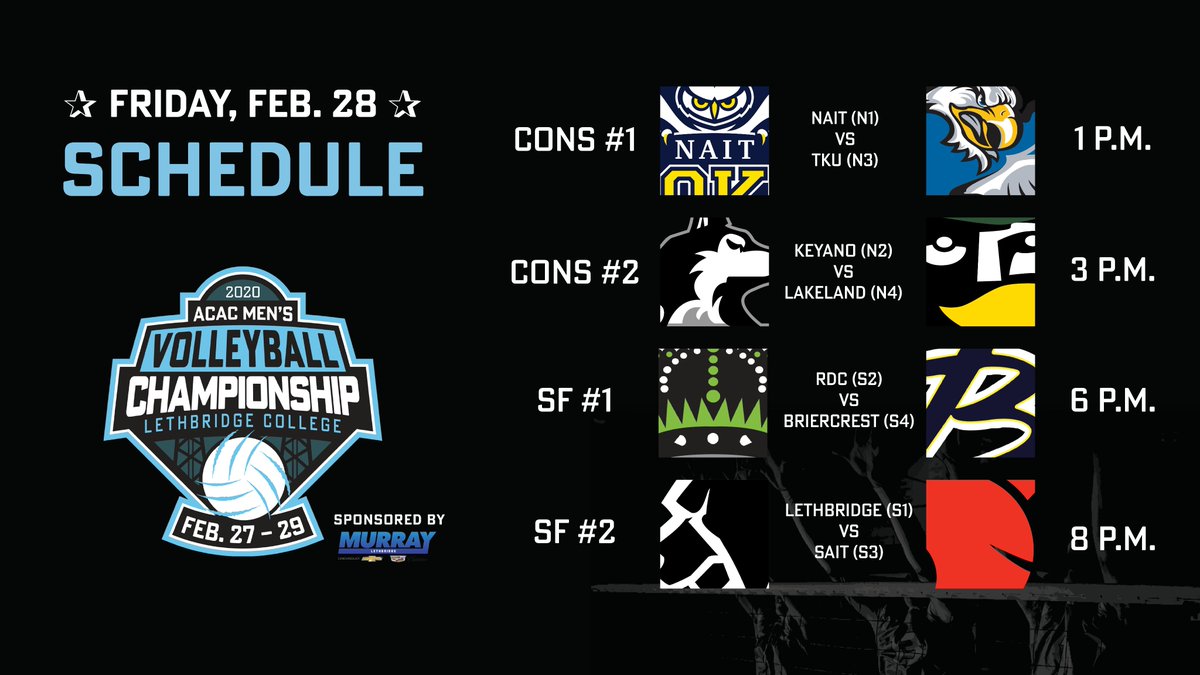 LPKodiaks's tweet photo. MVB | Yesterday was intense. Let's do it again. 

Here's the day two schedule for the @MurrayChevLeth 2020 ACAC MVB Championships 👇 

#ACACMVB2020 https://t.co/4JNu5C4GMr
