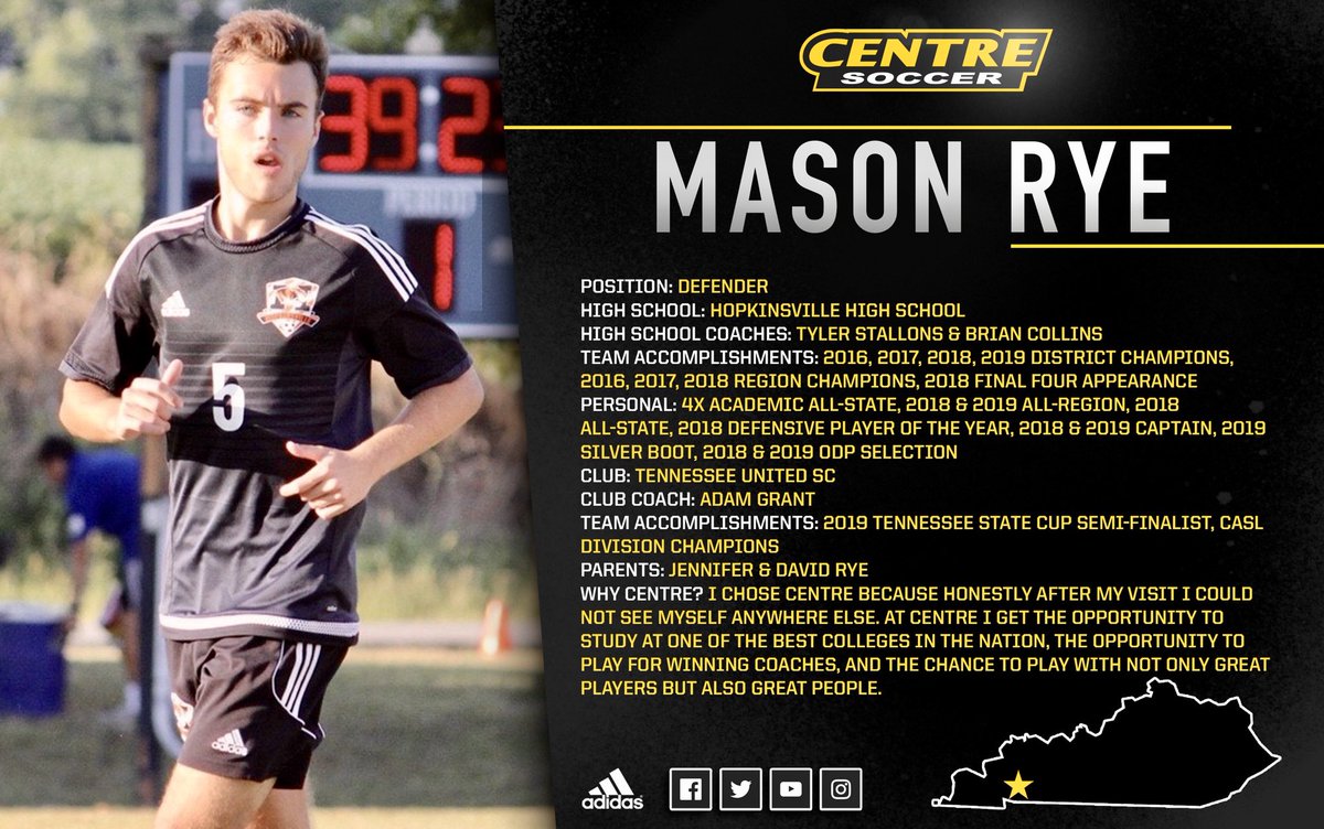 Please join us in welcoming Mason Rye to our #CentreSoccer family!