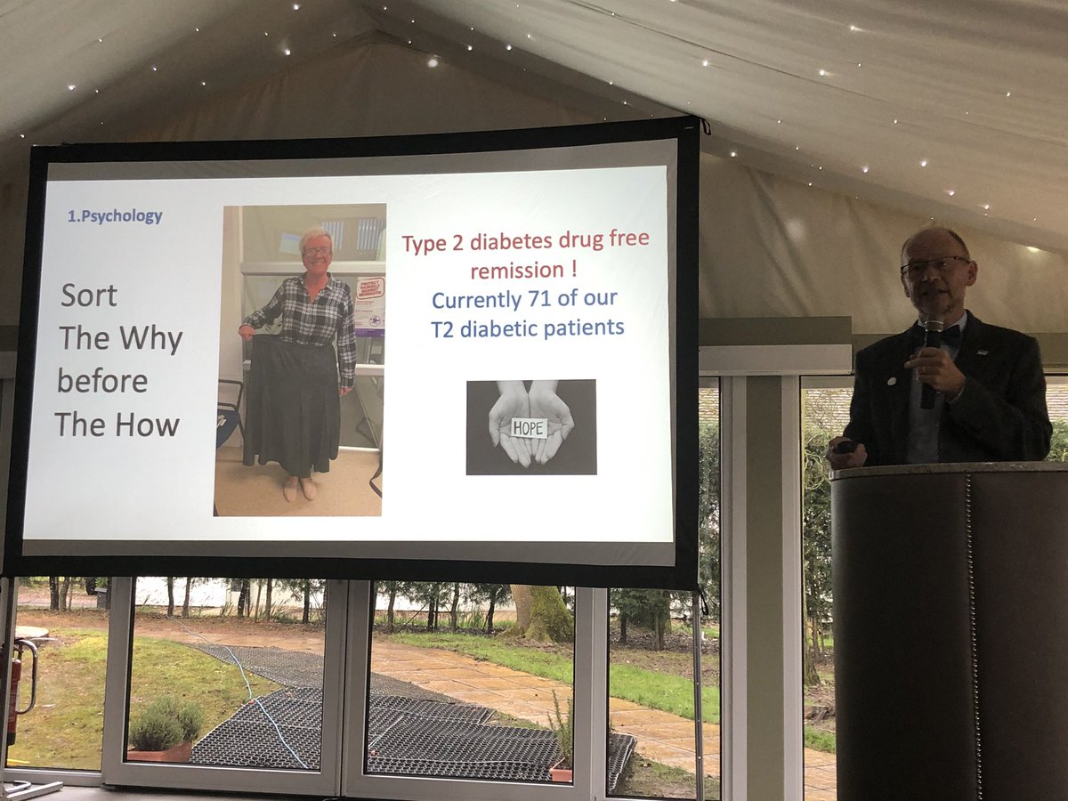 CassellCath's tweet photo. ‘Sort The Why Before The How’
Giving patients #hope is critical in behaviour change. Give patients the chance &amp; the option. 
@lowcarbGP GP practice have 71 patients in drug free type 2 diabetes remission with #lowcarb &amp; they have almost 50% success rate! @DocRunner1 #PCLConf https://t.co/MixvLmr4FH