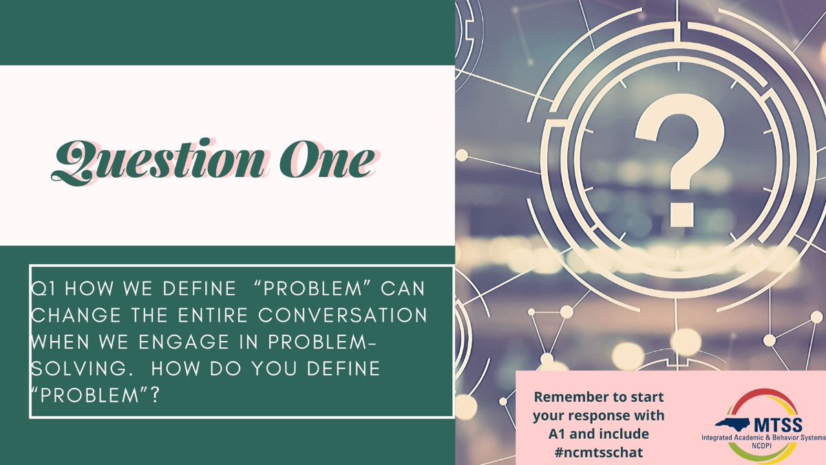 Here We Goooooooo...
#ncmtsschat March 2020

Q1
How we define "problem" can change the entire conversation when we engage in #problemsolving How do you define problem?