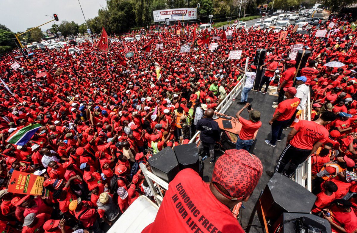 EFFSouthAfrica's tweet photo. The people of South Africa have made it clear:

NO TO LOADSHEDDING
NO TO PRIVATISATION 
JAMNADAS MUST FALL

#EFFEskomMarch https://t.co/KBoyx47M8s