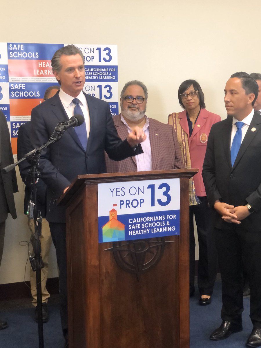 WeAreCTA's tweet photo. HAPPENING NOW: At Dana Middle School in San Diego, Gov. @GavinNewsom, CTA Board member @Roberto63 and local leaders urge Californians to support safe, healthy schools for all students and vote @YesOnProp13! #WeAreCTA #SafeSchoolsHealthyLiving https://t.co/OxXEFP9ZyT