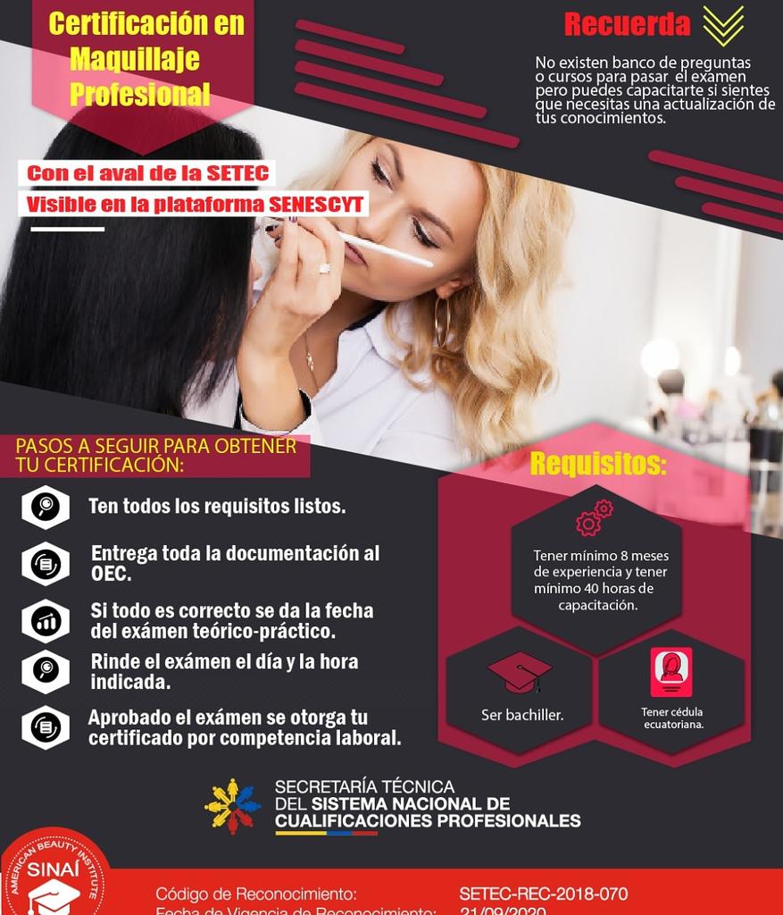 ✨Certifícate en Maquillaje Profesional✨💄💋🤓
Si eres profesional no dejes pasar esta oportunidad 🎓🎊🤩

Somos ORGANISMO EVALUADOR DE LA CONFORMIDAD EN EL ECUADOR.

Contáctanos para mas información:
bit.ly/info_certifica…
025106765 / 0984963635 / 
calle París N43-109